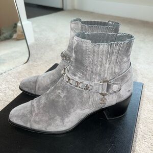 Chanel Grey Suede Booties. Size 39.5 but fits like 39